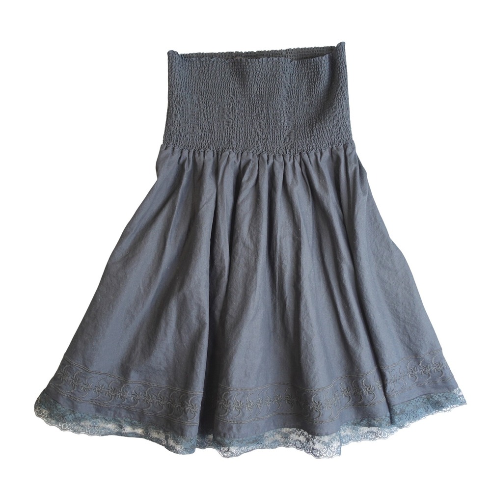 90s Y2K Arden B Black Cotton Lace Trim‎ Skirt M Smocked Whimsigoth Romantic